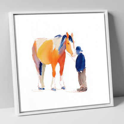 A Quiet Connection working horse canvas wall art in white frame