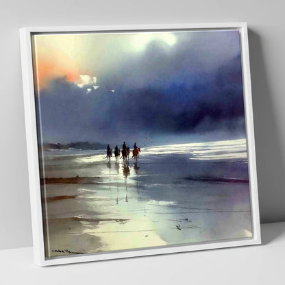 Storm Light Beach Hack horse landscape canvas wall art in white frame