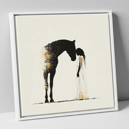 Golden Connection horse & rider canvas wall art in white frame