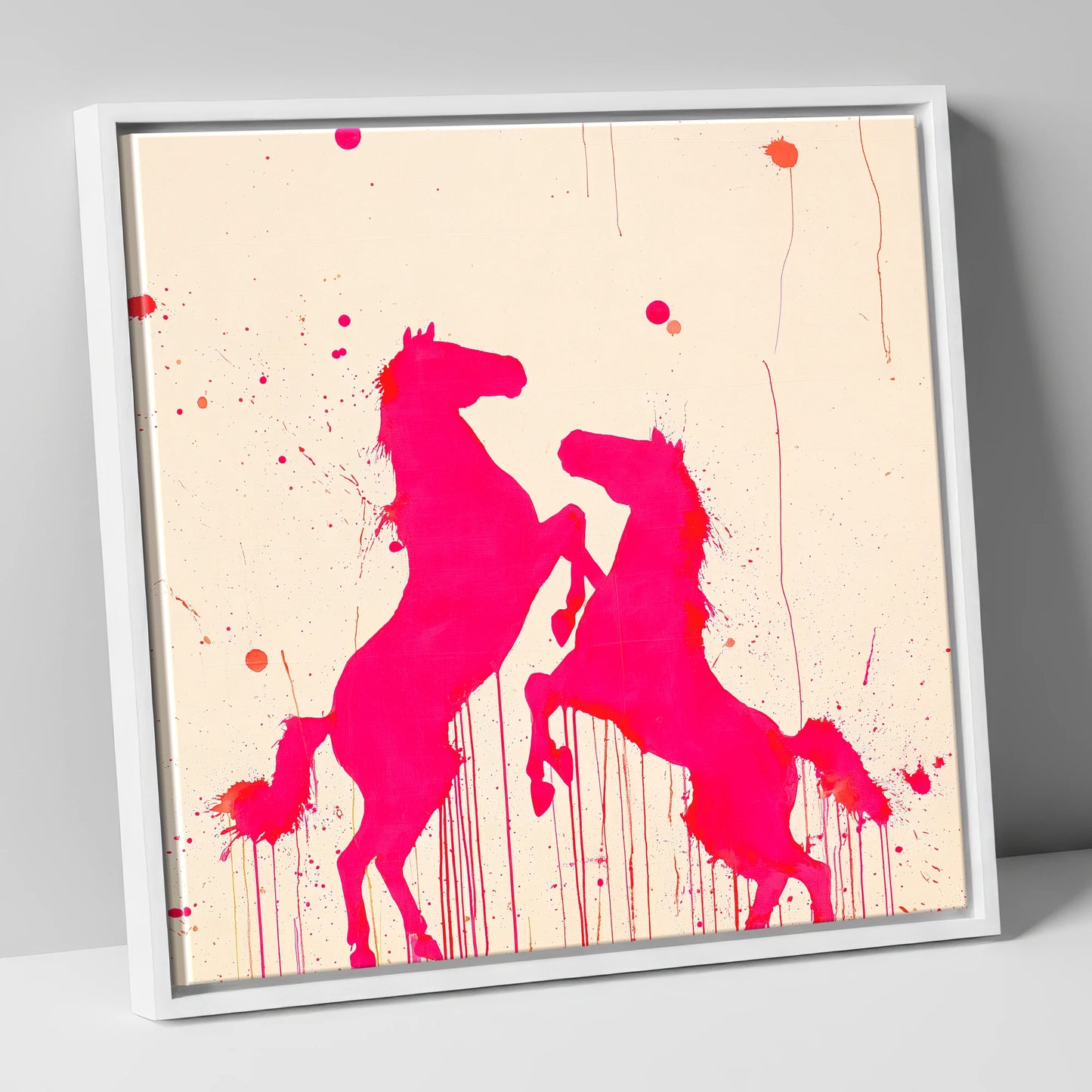 Magenta Equine Dance wild horses canvas wall art in white frame