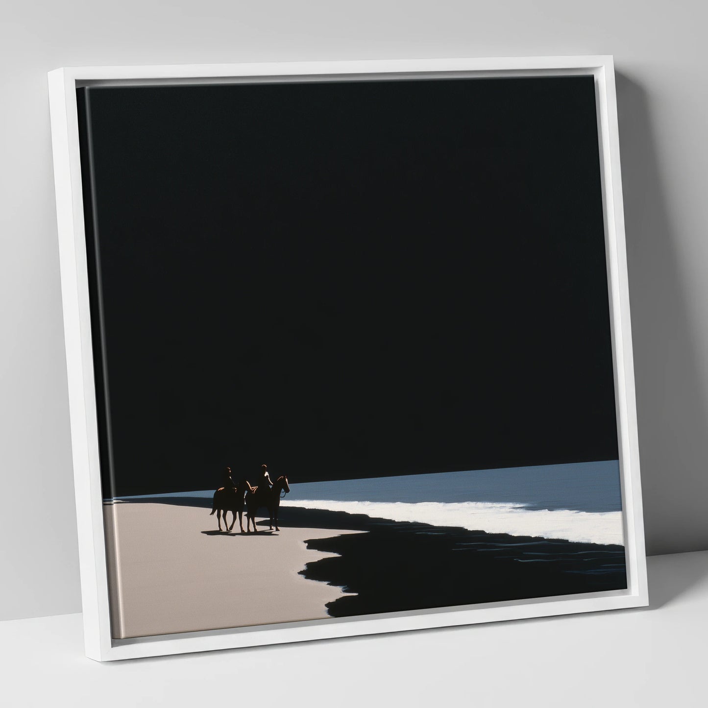 Obsidian Shores horse landscape canvas wall art in white frame