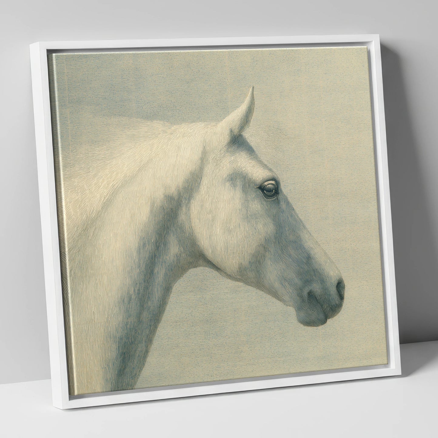 Classic Grey Profile horse breed canvas wall art in white frame