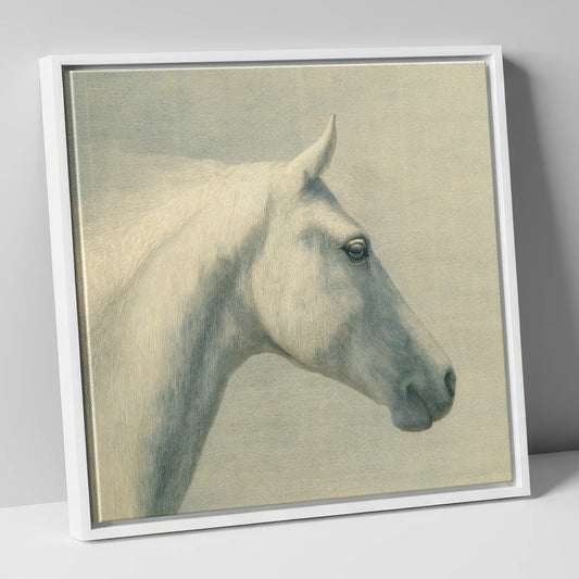 Classic Grey Profile horse breed canvas wall art in white frame
