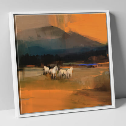 Amber Valley Greys wild horses canvas wall art in white frame