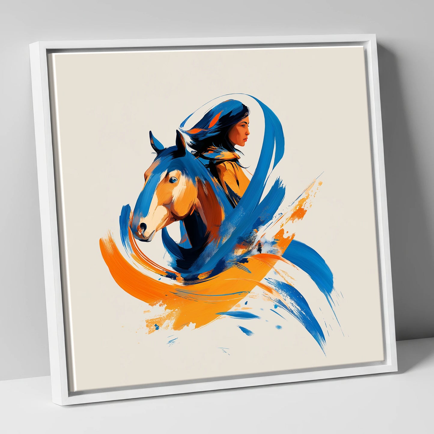 Spirits Entwined horse & rider canvas wall art in white frame