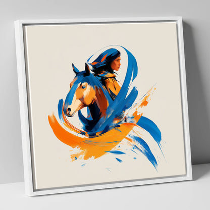 Spirits Entwined horse & rider canvas wall art in white frame