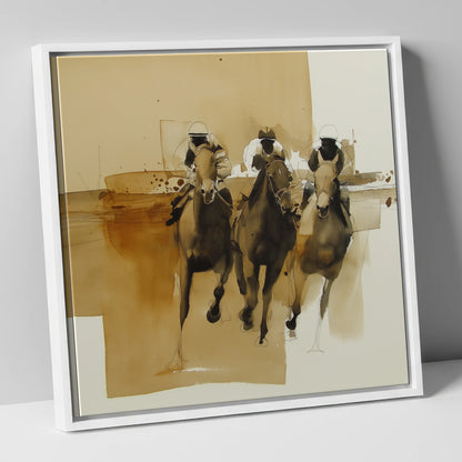The Home Straight racing horse canvas wall art in white frame