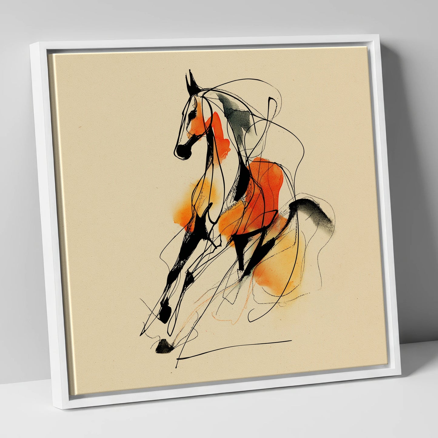 Fluid Amber Spirit horse breed canvas wall art in white frame