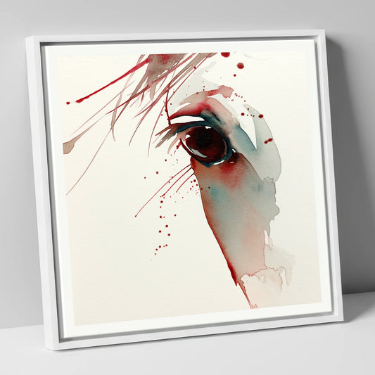 Crimson Gaze horse portrait canvas wall art in white frame