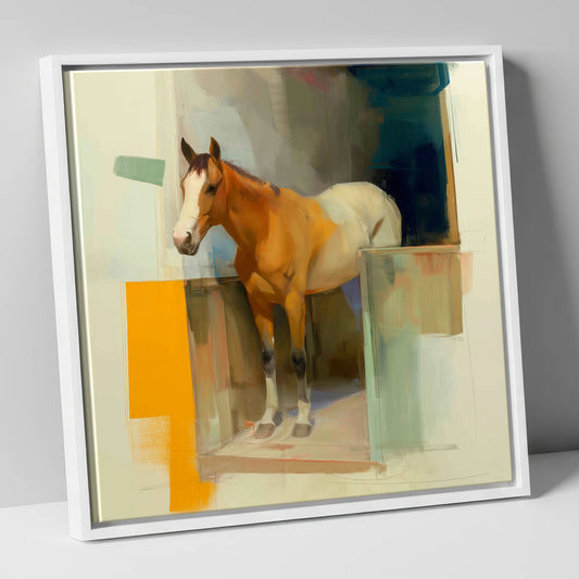 Vibrant Stable Doorway horse stable canvas wall art in white frame