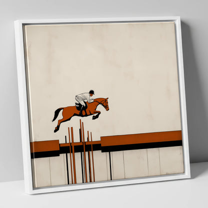 The Modernist Leap show jumping horse canvas wall art in white frame