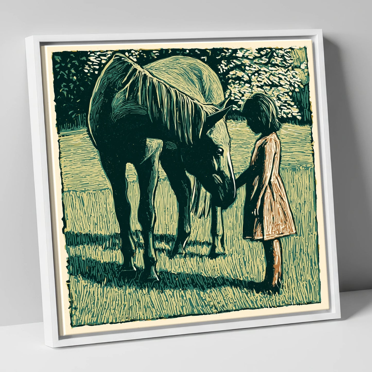 First Greetings horse & rider canvas wall art in white frame