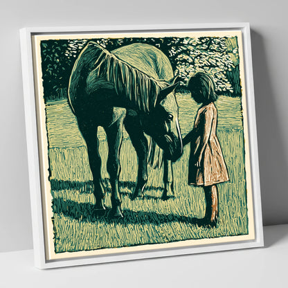 First Greetings horse & rider canvas wall art in white frame