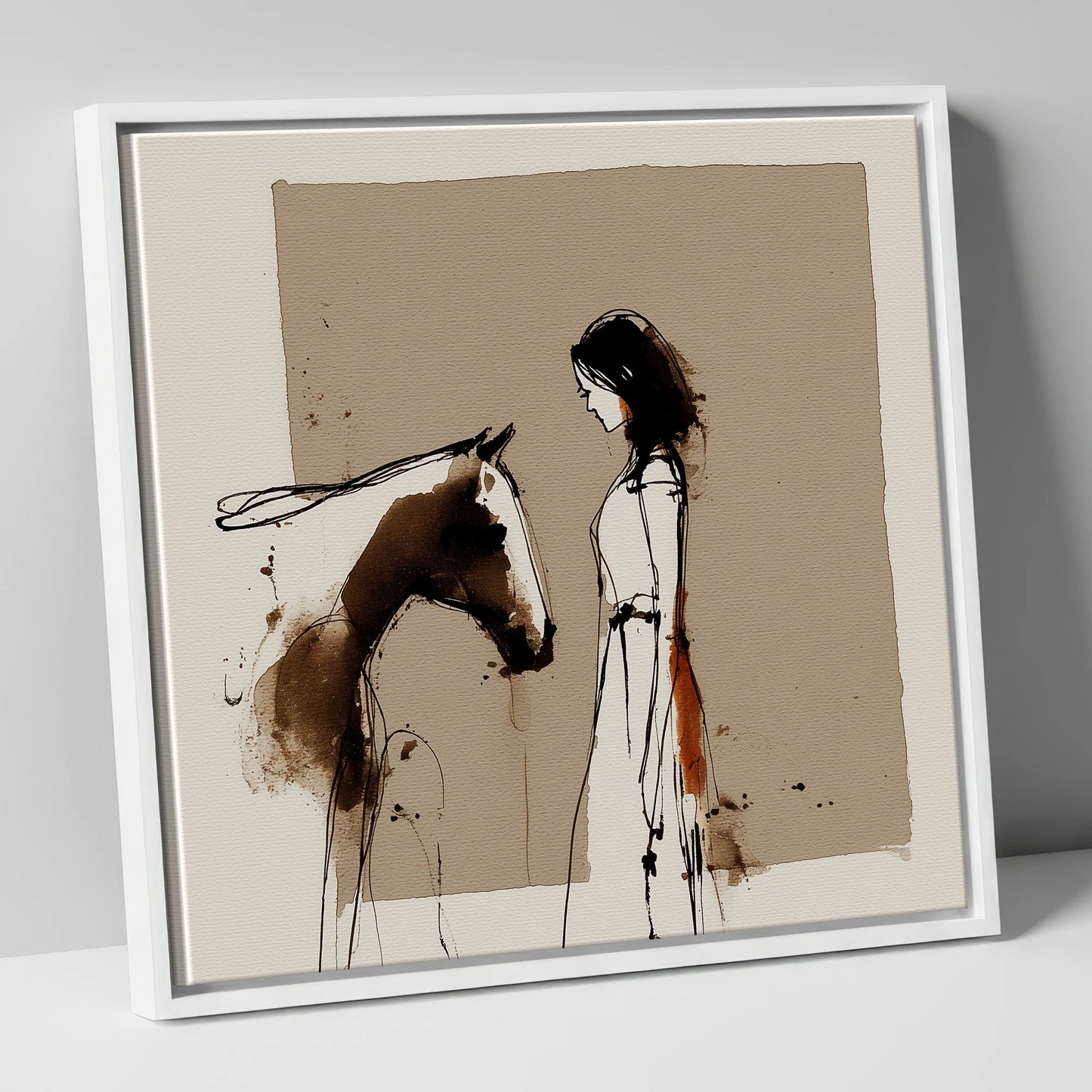 The Unspoken Bond horse & rider canvas wall art in white frame