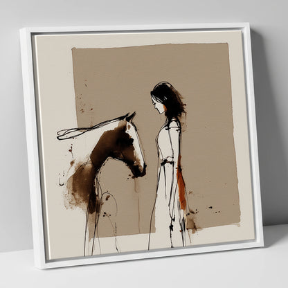 The Unspoken Bond horse & rider canvas wall art in white frame