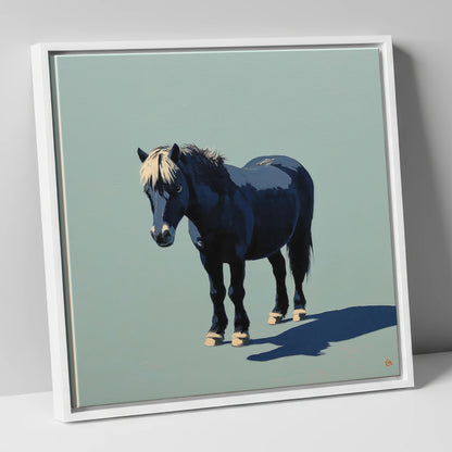 Midnight Blue Pony horse breed canvas wall art in white frame