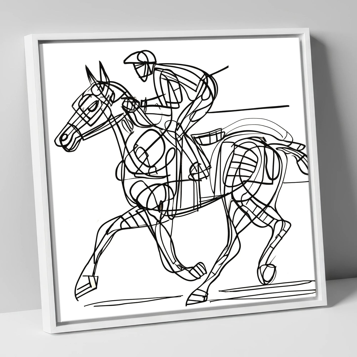 Linear Racing Form racing horse canvas wall art in white frame
