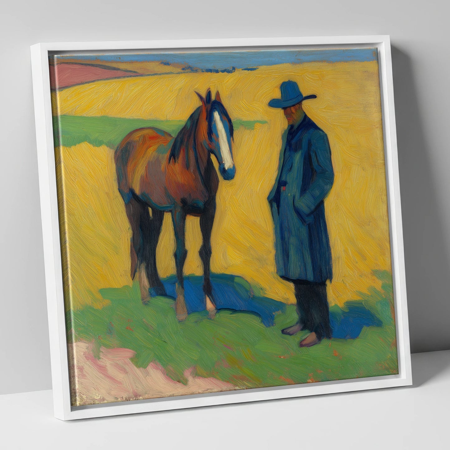 Quiet Western Companions western horse canvas wall art in white frame