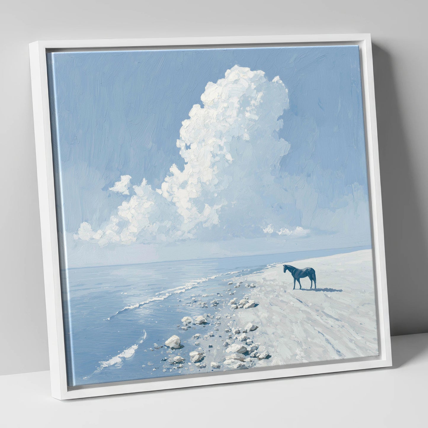 The Azure Shore horse landscape canvas wall art in white frame
