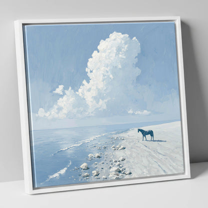 The Azure Shore horse landscape canvas wall art in white frame