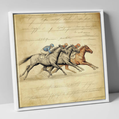 Vintage Thoroughbred Racing Study racing horse canvas wall art in white frame