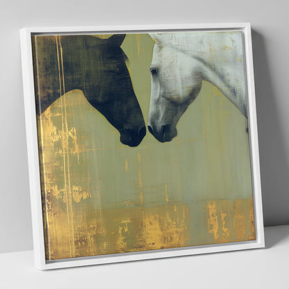 Quiet Connection horse portrait canvas wall art in white frame
