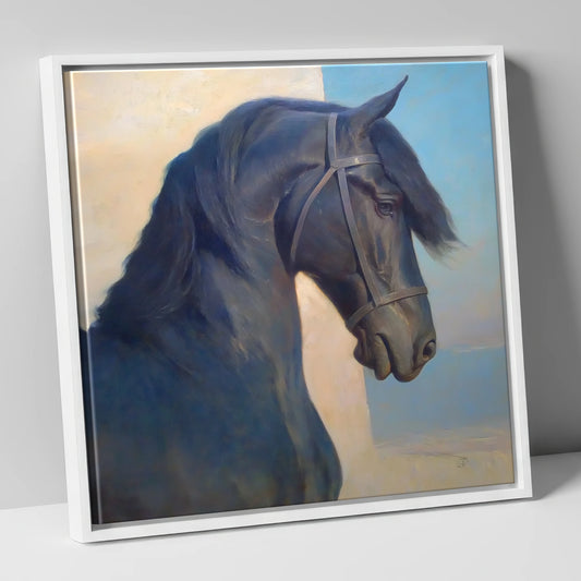 Noble Black Profile horse breed canvas wall art in white frame