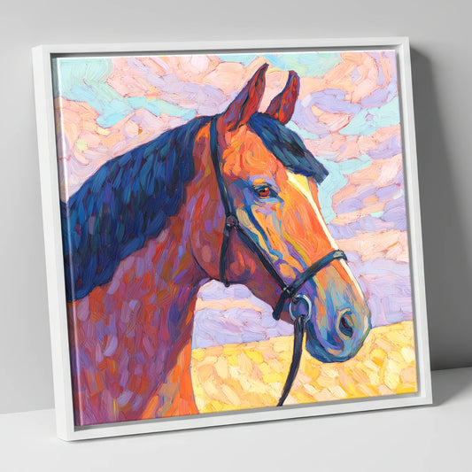 Painted Bay Profile horse portrait canvas wall art in white frame