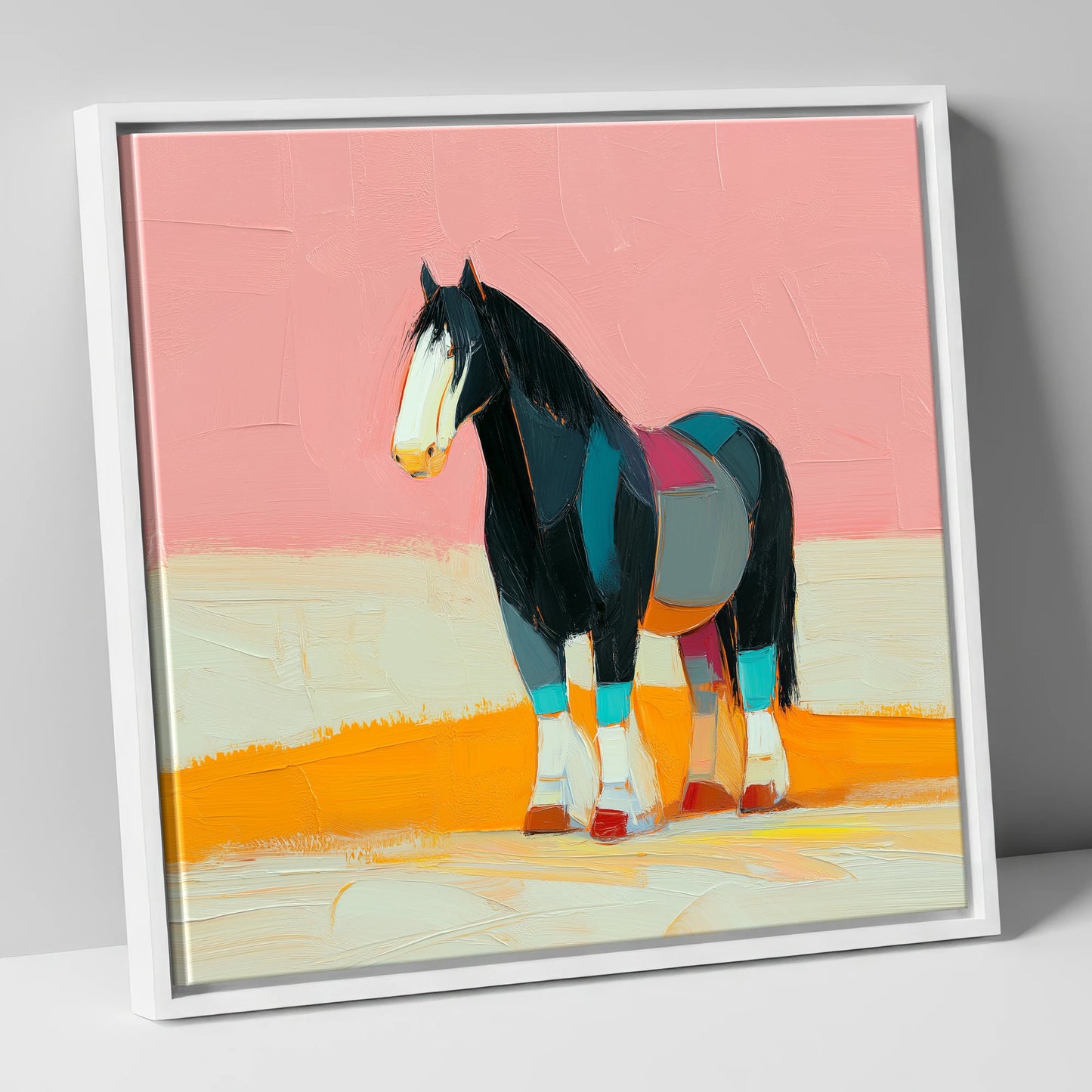 Vibrant Heavy Horse Profile working horse canvas wall art in white frame