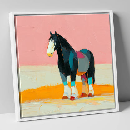 Vibrant Heavy Horse Profile working horse canvas wall art in white frame