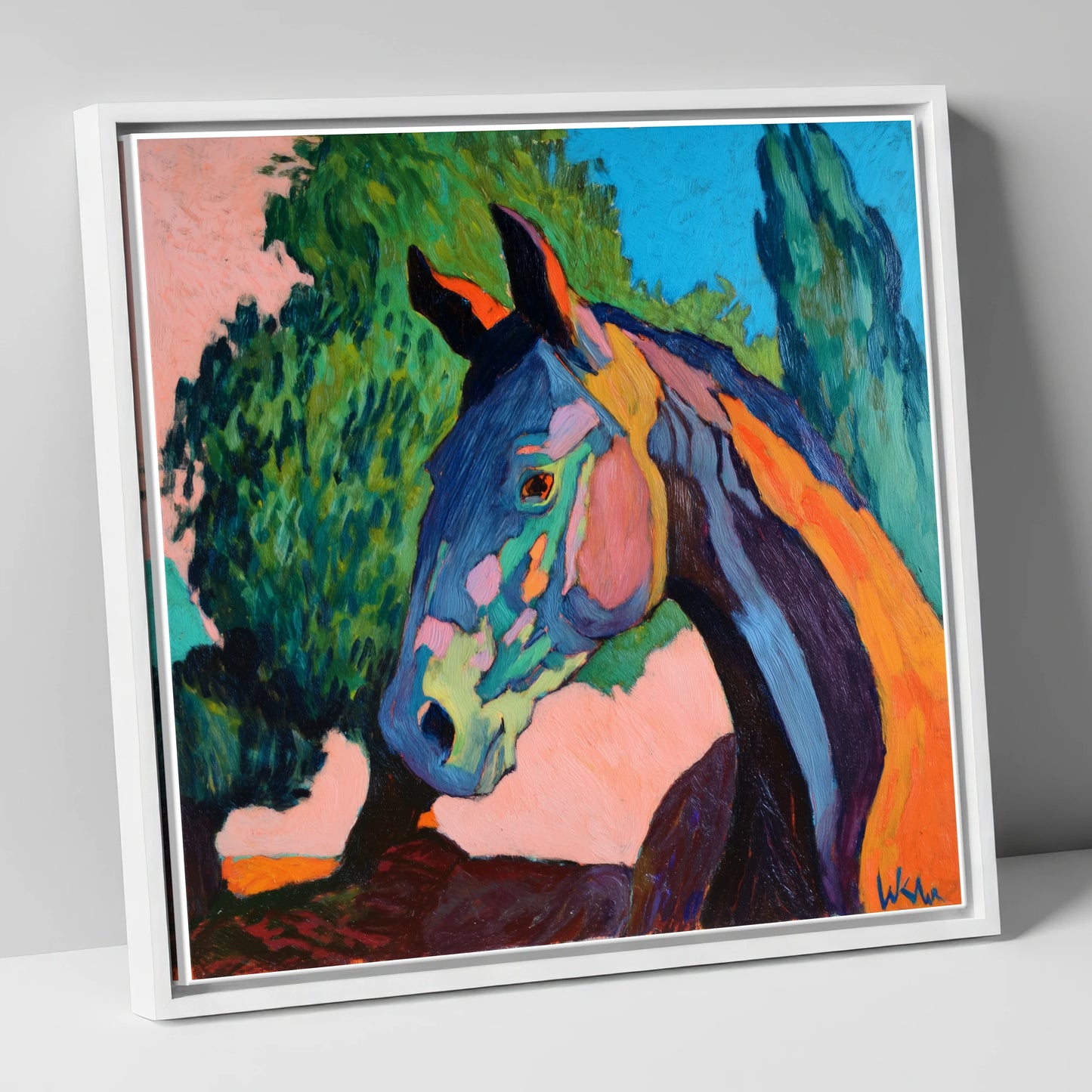 Vibrant Equine Expression horse portrait canvas wall art in white frame