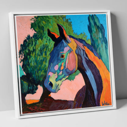 Vibrant Equine Expression horse portrait canvas wall art in white frame