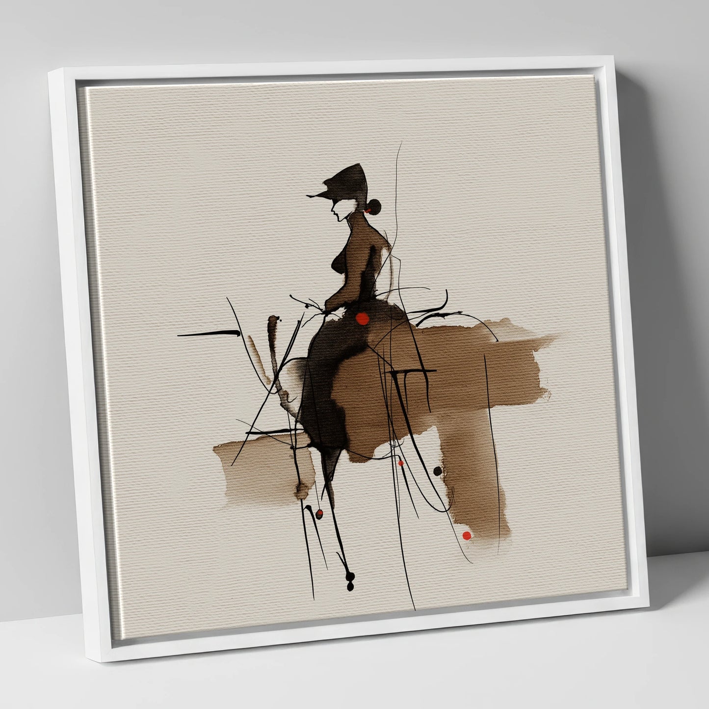 Sepia Ink Rider horse & rider canvas wall art in white frame