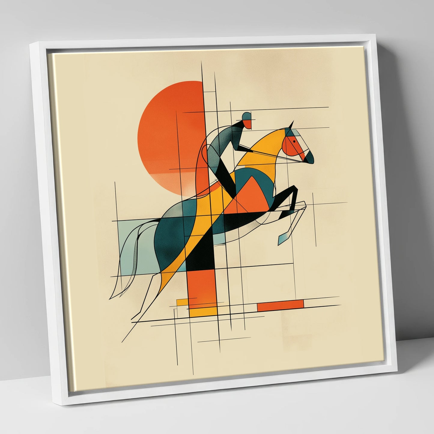 Structured Flight show jumping horse canvas wall art in white frame