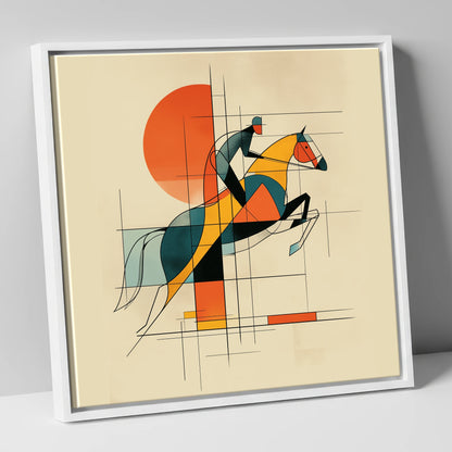 Structured Flight show jumping horse canvas wall art in white frame