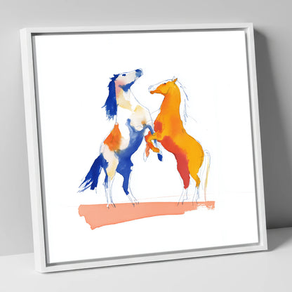 Clash of Colours wild horses canvas wall art in white frame