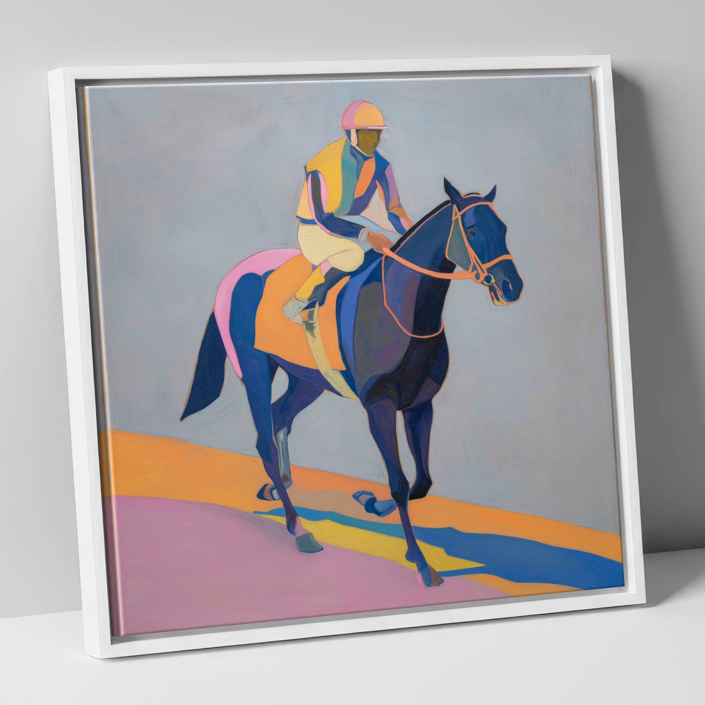 Colours To The Post racing horse canvas wall art in white frame