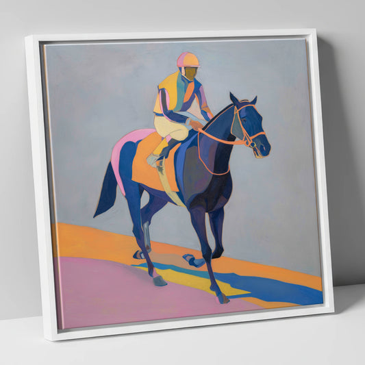 Colours To The Post racing horse canvas wall art in white frame