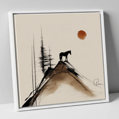 The Mountain Sentinel horse landscape canvas wall art in white frame