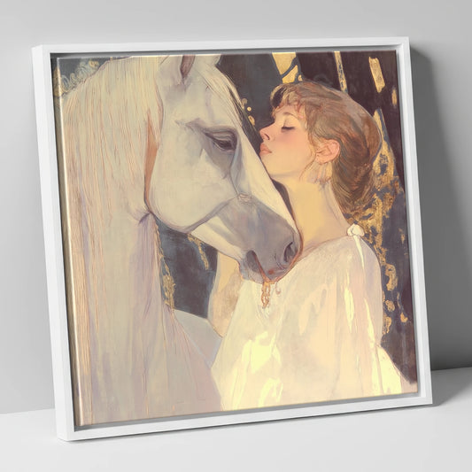 A Luminous Bond horse & rider canvas wall art in white frame