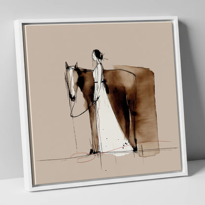 Silent Partnership horse & rider canvas wall art in white frame