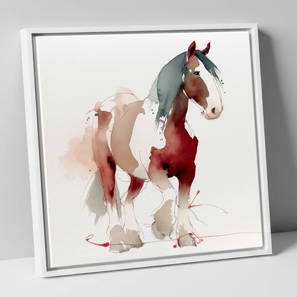 Crimson Wash Heavy Horse horse breed canvas wall art in white frame