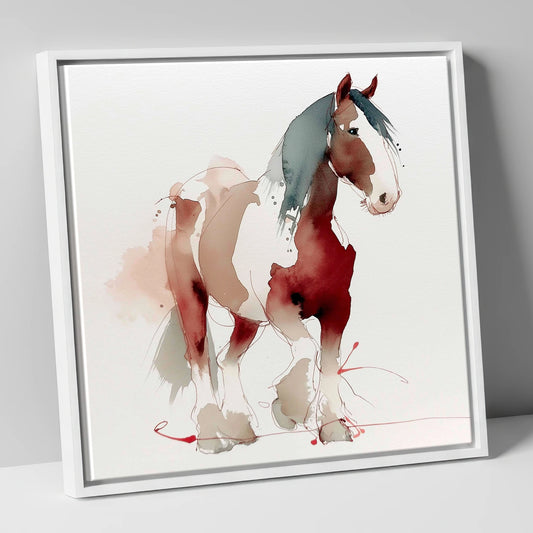 Crimson Wash Heavy Horse horse breed canvas wall art in white frame