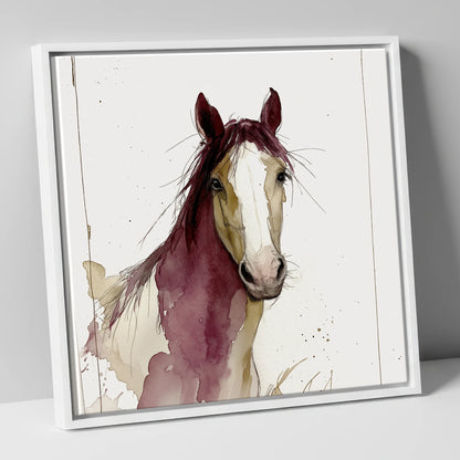 Plum Wash Equine Portrait horse portrait canvas wall art in white frame