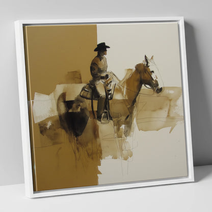 Solitary Western Rider western horse canvas wall art in white frame