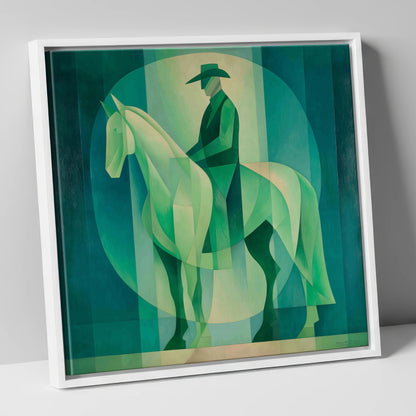 Emerald Western Silhouette western horse canvas wall art in white frame