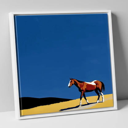 The Cobalt Horizon horse landscape canvas wall art in white frame