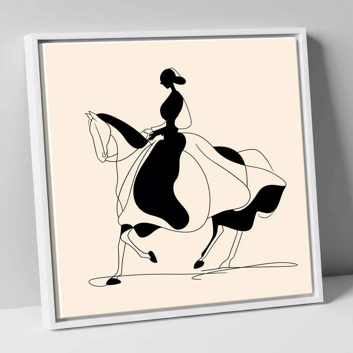 Fluid Elegance dressage horse canvas wall art in white frame