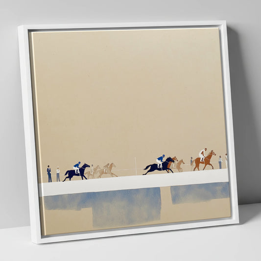 The Final Stretch racing horse canvas wall art in white frame