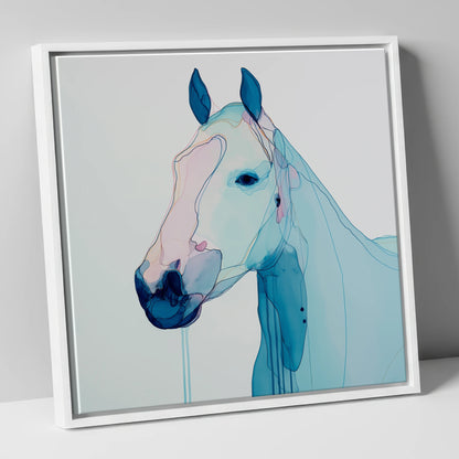 Ethereal Blue Portrait horse portrait canvas wall art in white frame